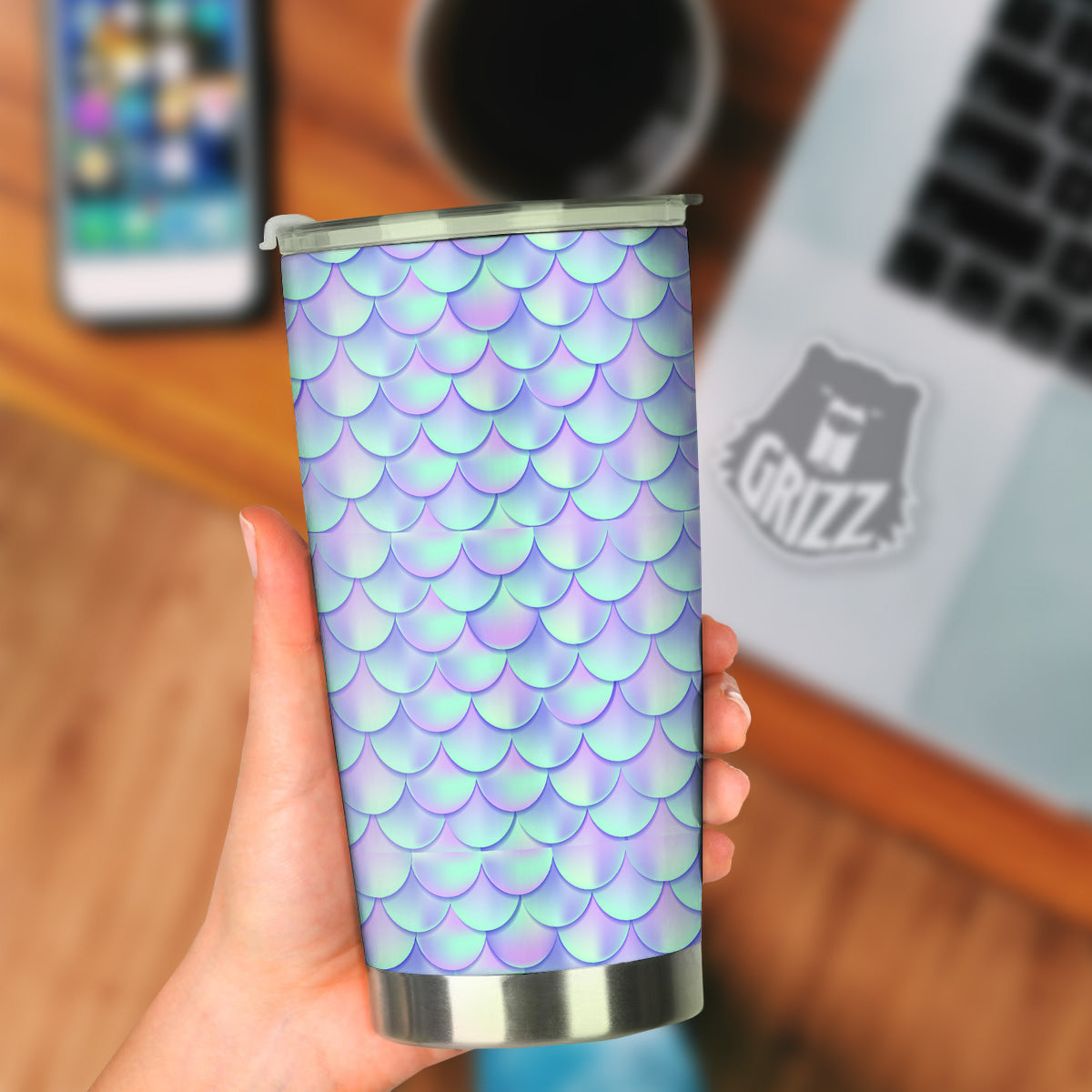 Holographic Mermaid Tail Print Pattern Tumbler-grizzshop