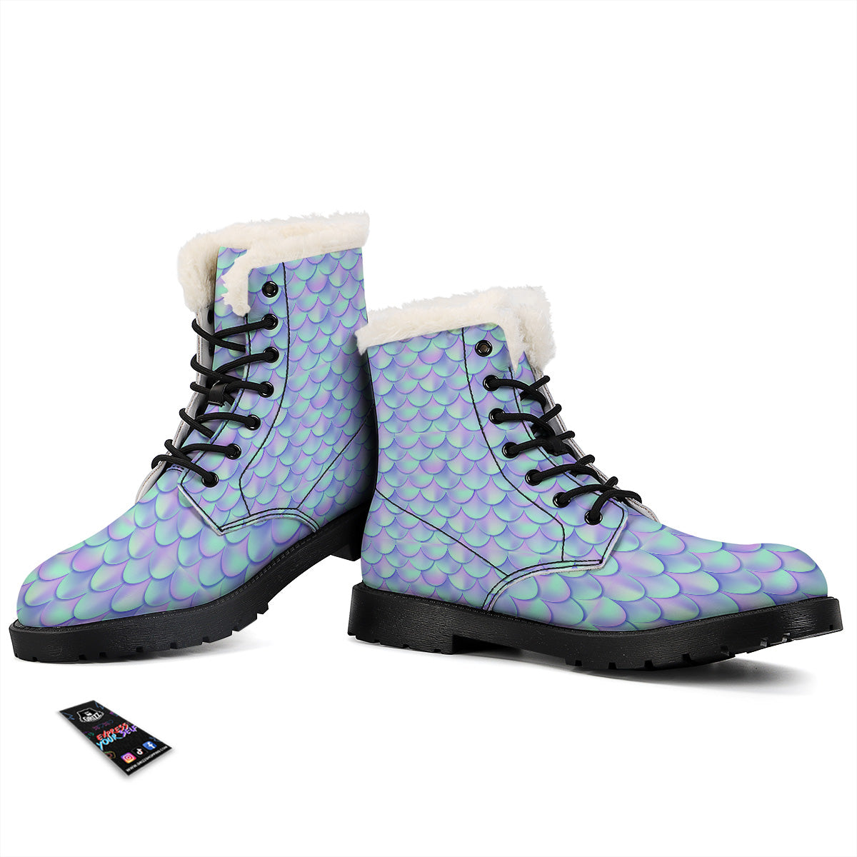Holographic Mermaid Tail Print Pattern Winter Boots-grizzshop