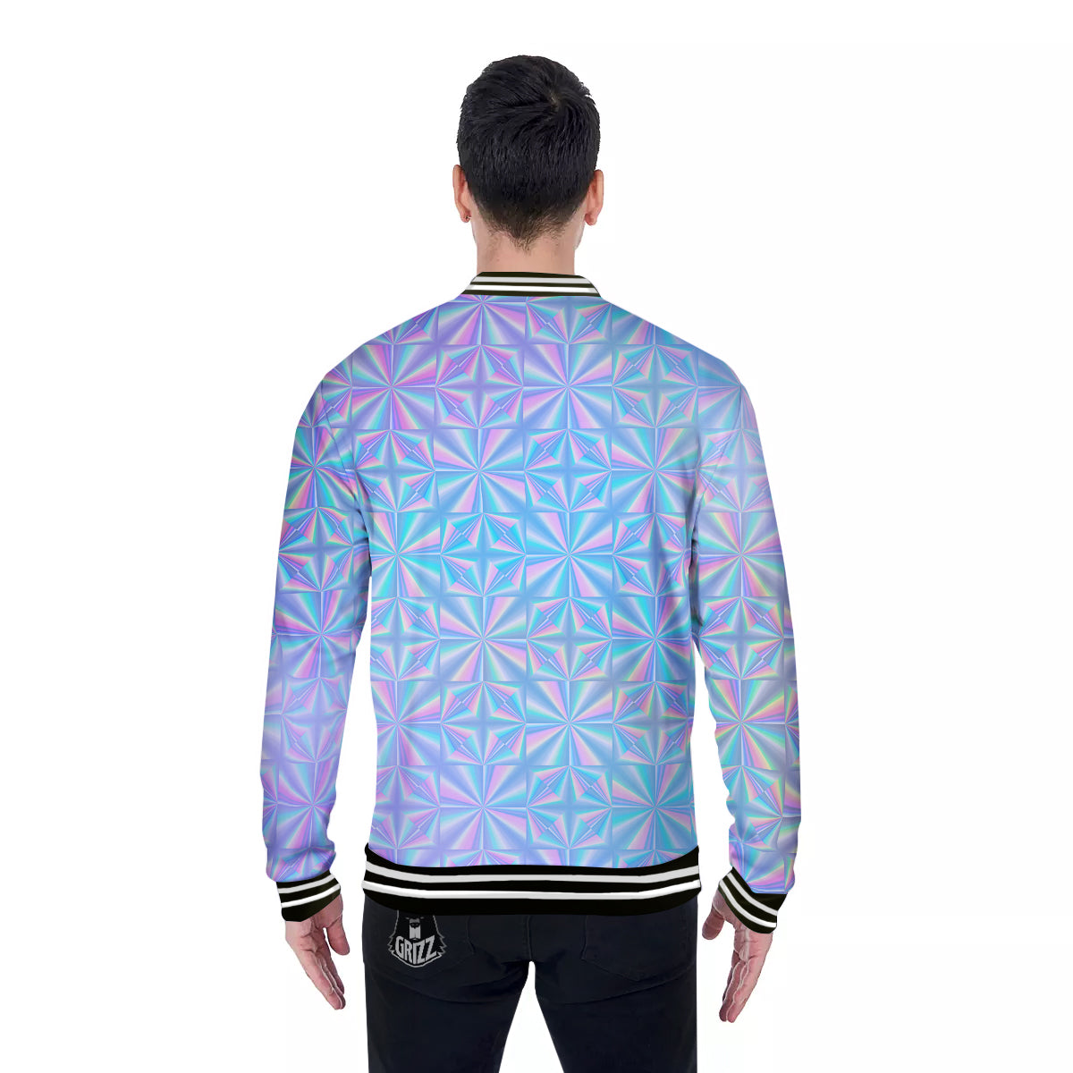 Holographic Paper Texture Print Baseball Jacket-grizzshop