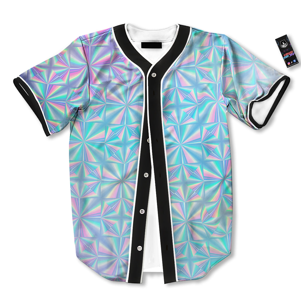 Holographic Paper Texture Print Baseball Jersey-grizzshop