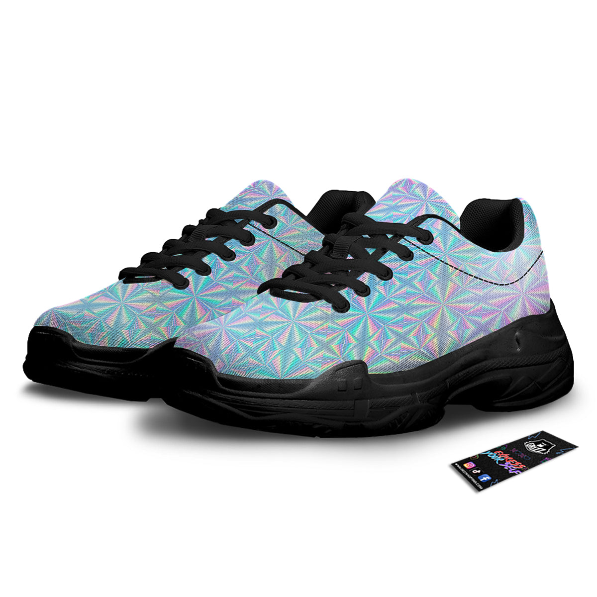 Holographic Paper Texture Print Black Chunky Shoes-grizzshop