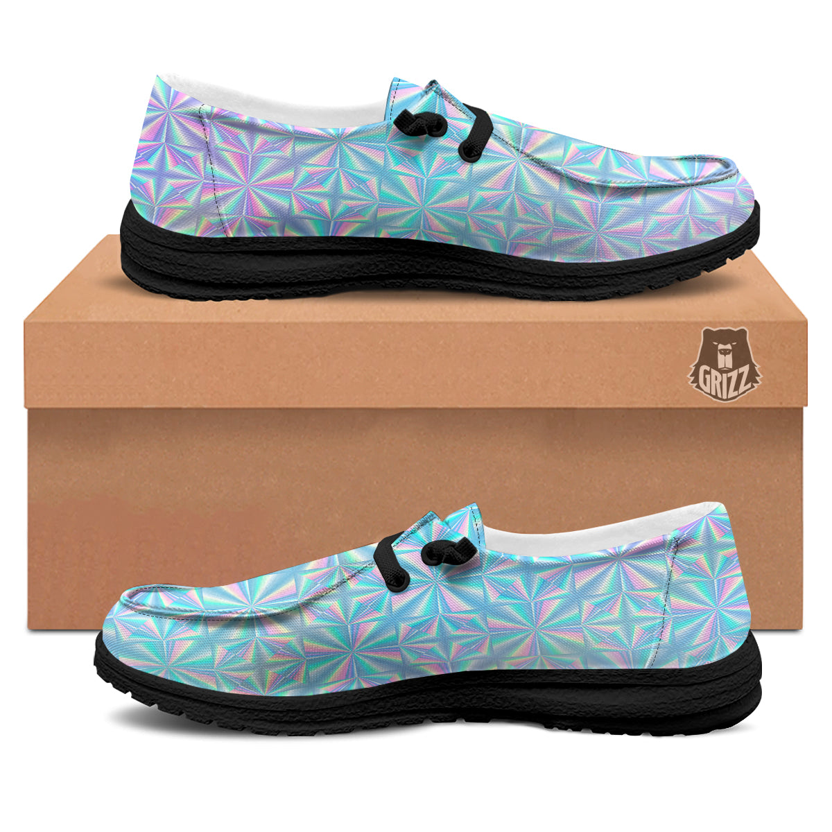 Holographic Paper Texture Print Black Loafers-grizzshop
