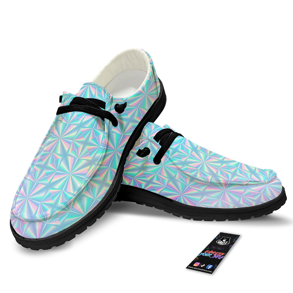 Holographic Paper Texture Print Black Loafers-grizzshop