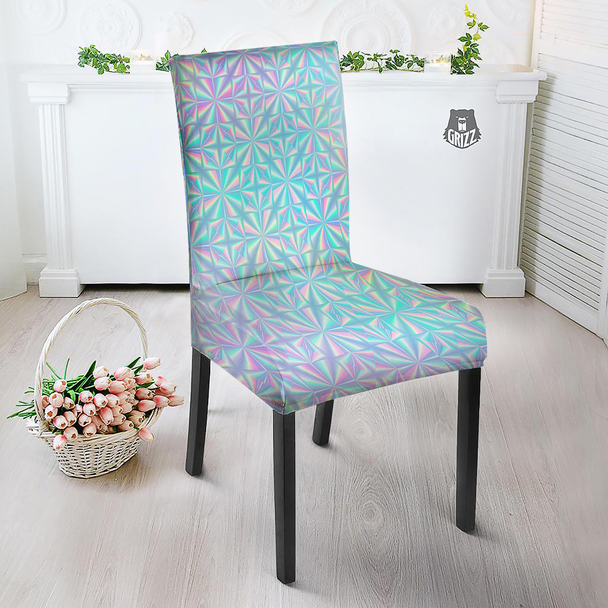 Holographic Paper Texture Print Dining Chair Slipcover-grizzshop