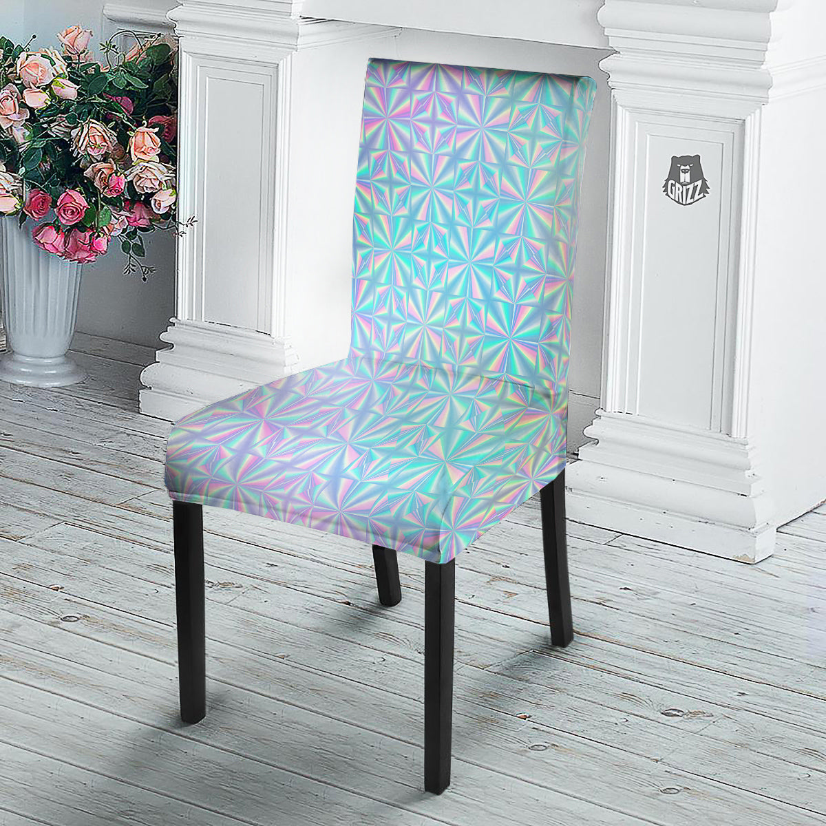 Holographic Paper Texture Print Dining Chair Slipcover-grizzshop