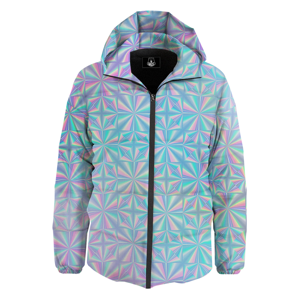 Holographic Paper Texture Print Down Jacket-grizzshop