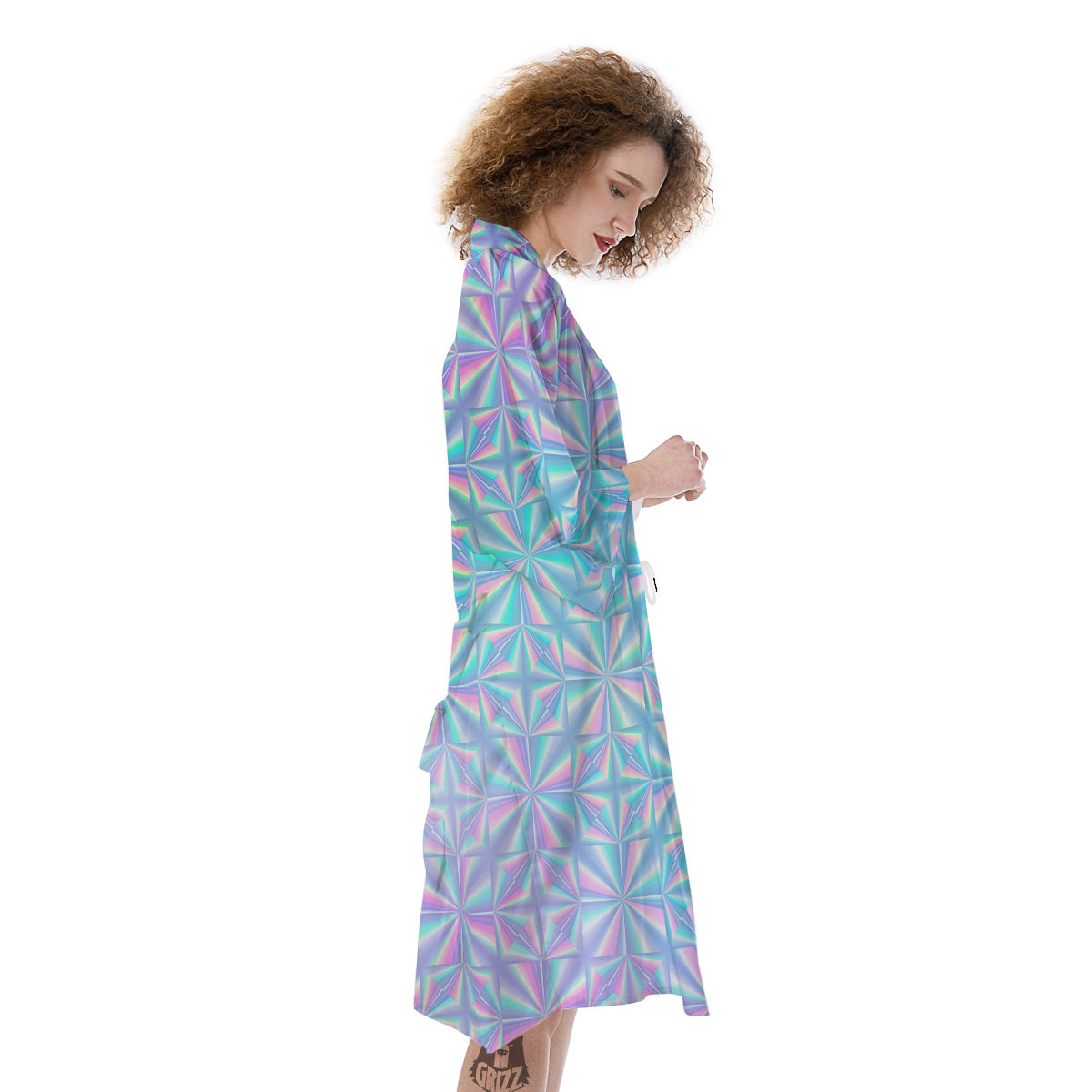 Holographic Paper Texture Print Kimono-grizzshop