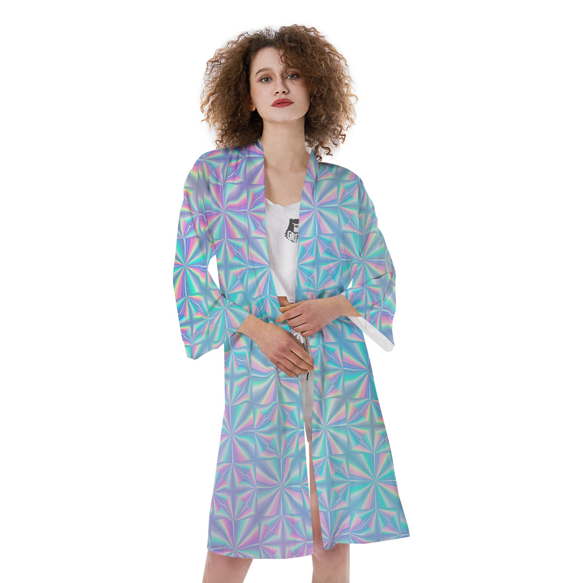 Holographic Paper Texture Print Kimono-grizzshop