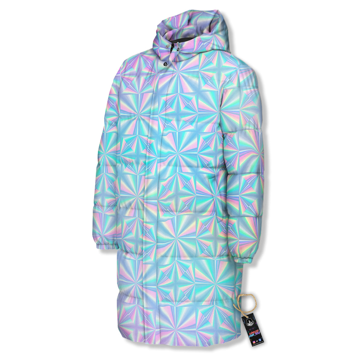 Holographic Paper Texture Print Long Down Jacket-grizzshop