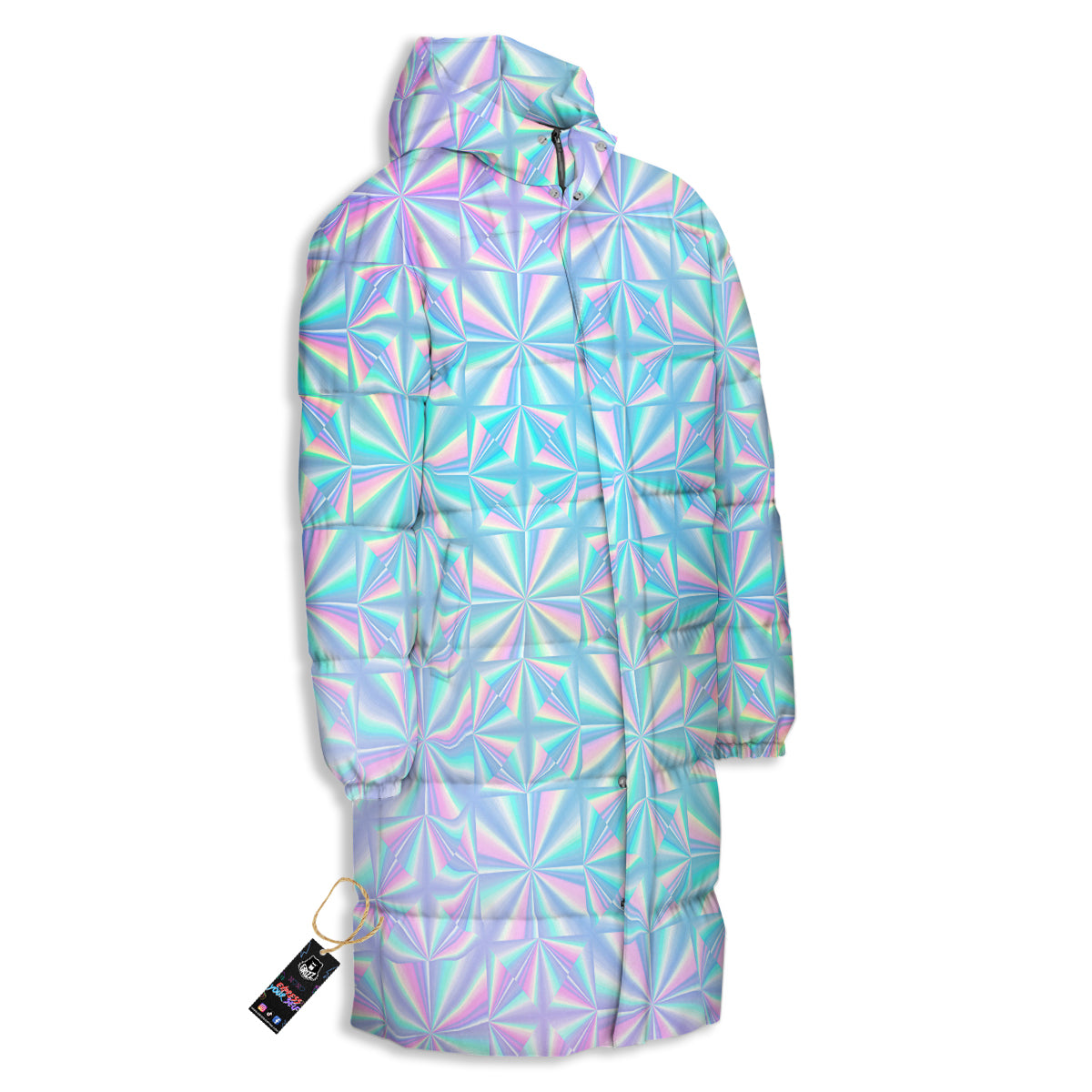 Holographic Paper Texture Print Long Down Jacket-grizzshop