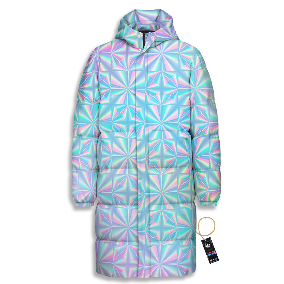 Holographic Paper Texture Print Long Down Jacket-grizzshop