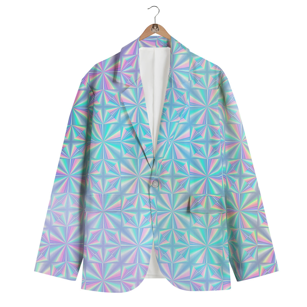 Holographic Paper Texture Print Men's Blazer-grizzshop