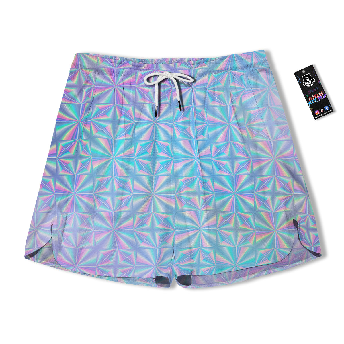 Holographic Paper Texture Print Men's Running Shorts-grizzshop