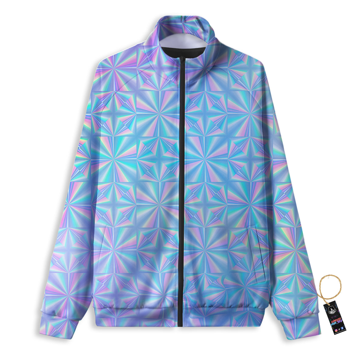 Holographic Paper Texture Print Track Jacket-grizzshop
