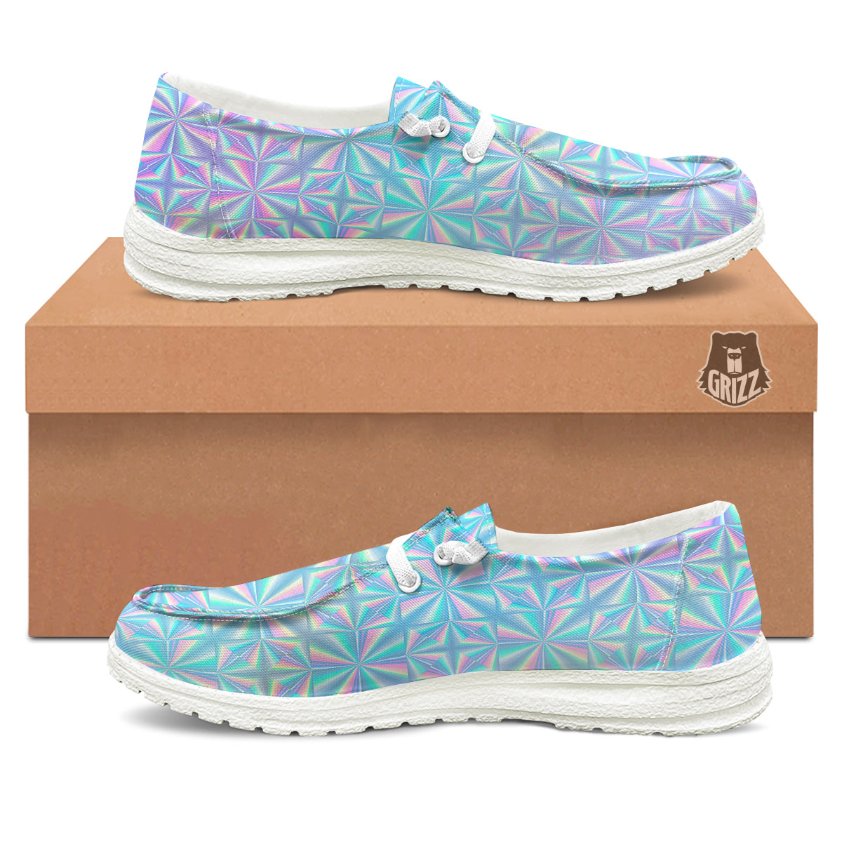 Holographic Paper Texture Print White Loafers-grizzshop