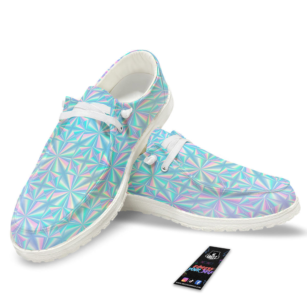 Holographic Paper Texture Print White Loafers-grizzshop