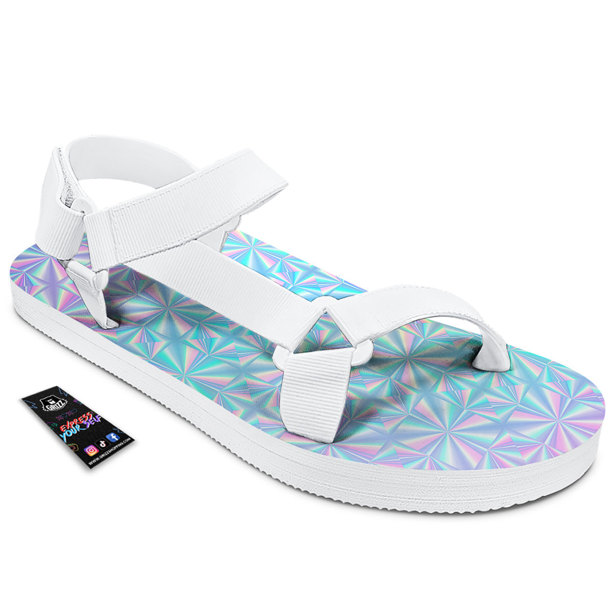 Holographic Paper Texture Print White Open Toe Sandals-grizzshop