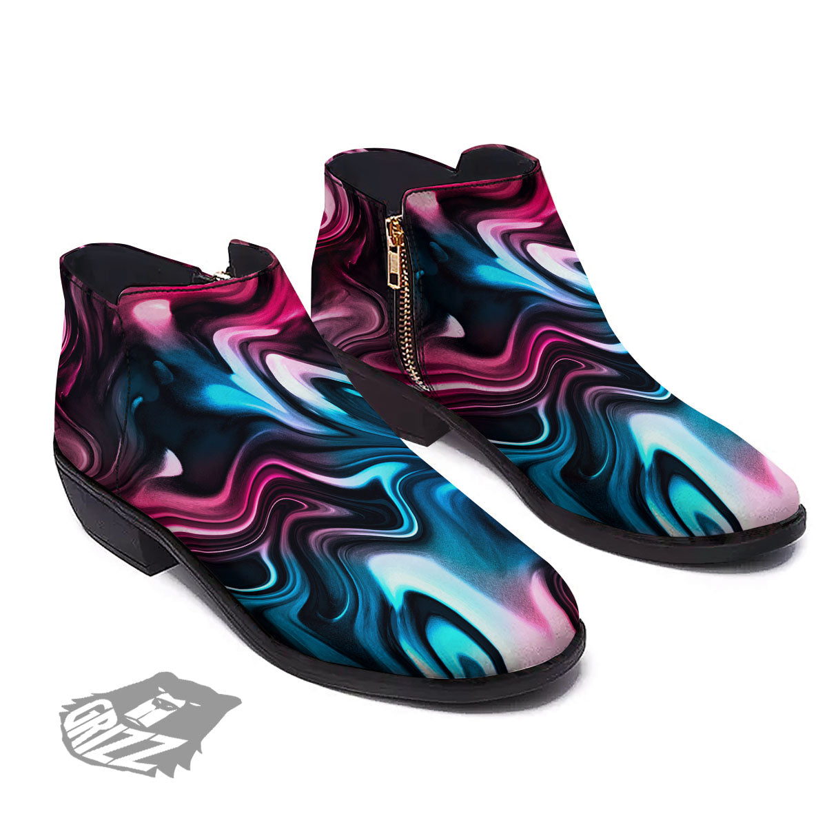 Holographic Psychedelic Print Pattern Ankle Boots-grizzshop