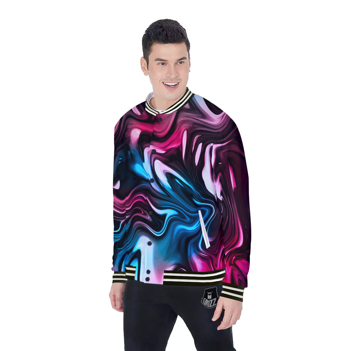 Holographic Psychedelic Print Pattern Baseball Jacket-grizzshop