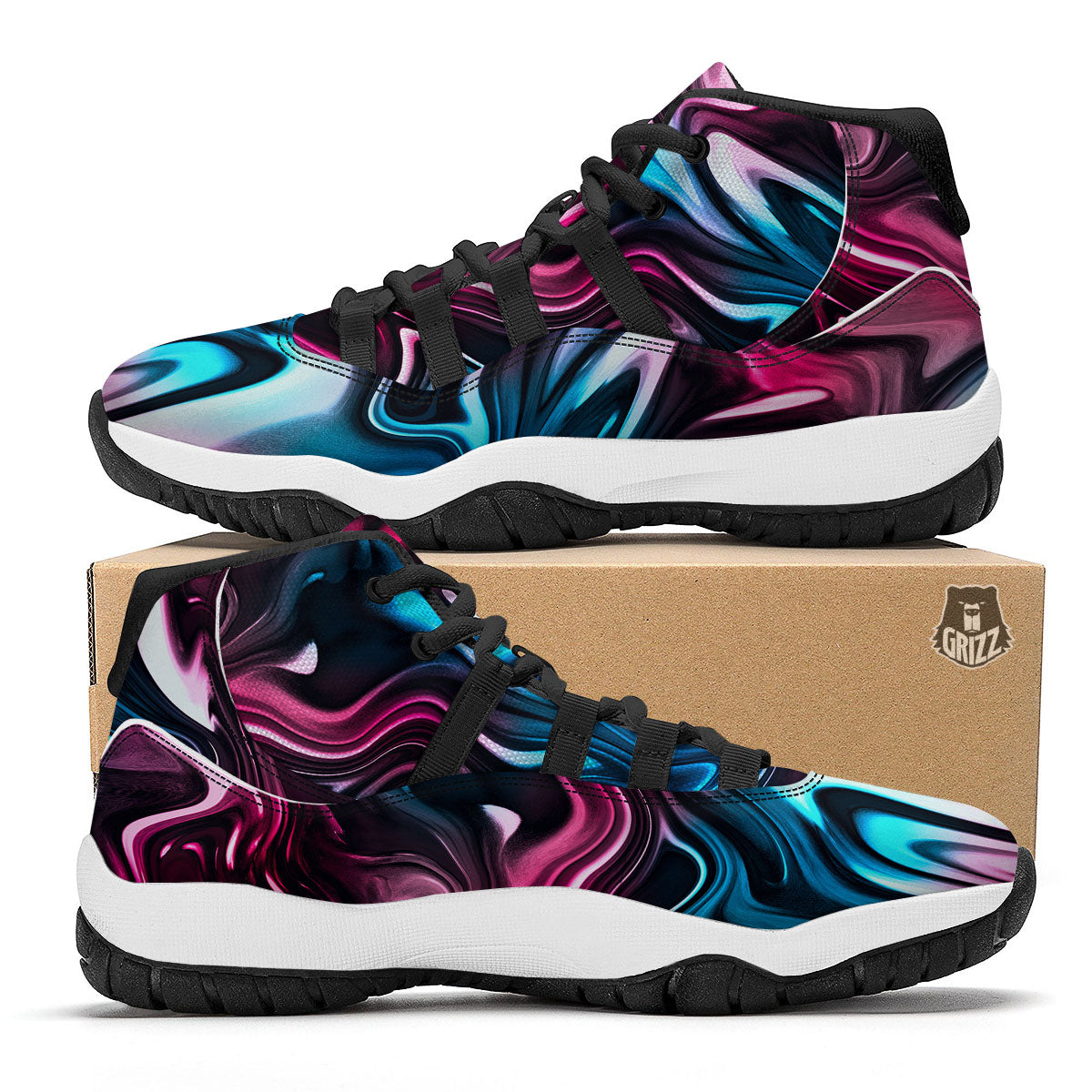 Holographic Psychedelic Print Pattern Black Bball Shoes-grizzshop