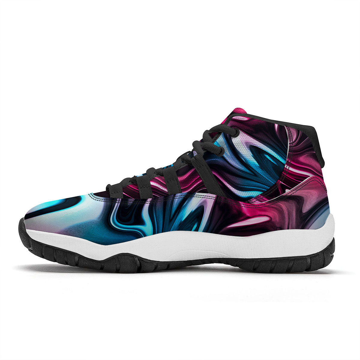 Holographic Psychedelic Print Pattern Black Bball Shoes-grizzshop