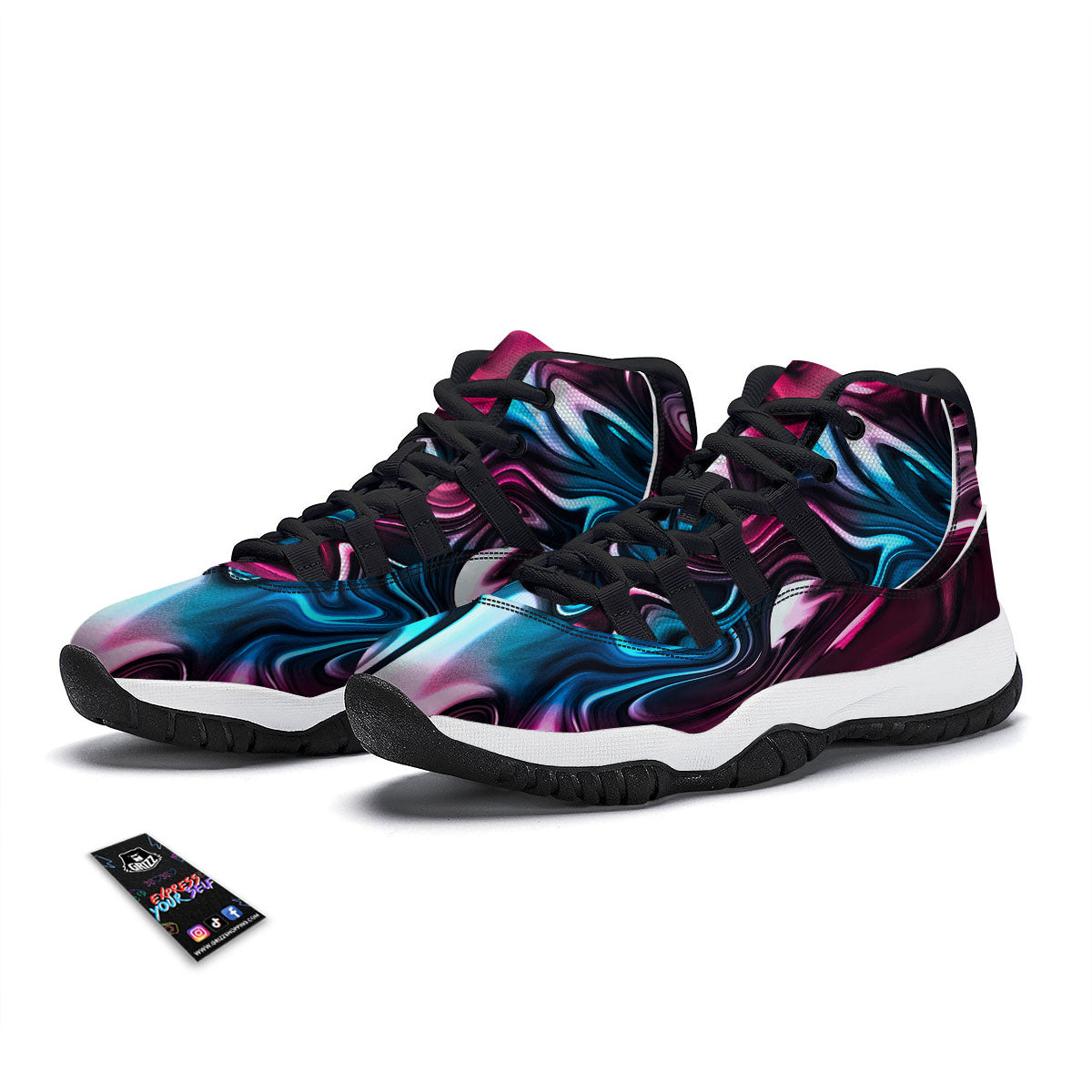 Holographic Psychedelic Print Pattern Black Bball Shoes-grizzshop