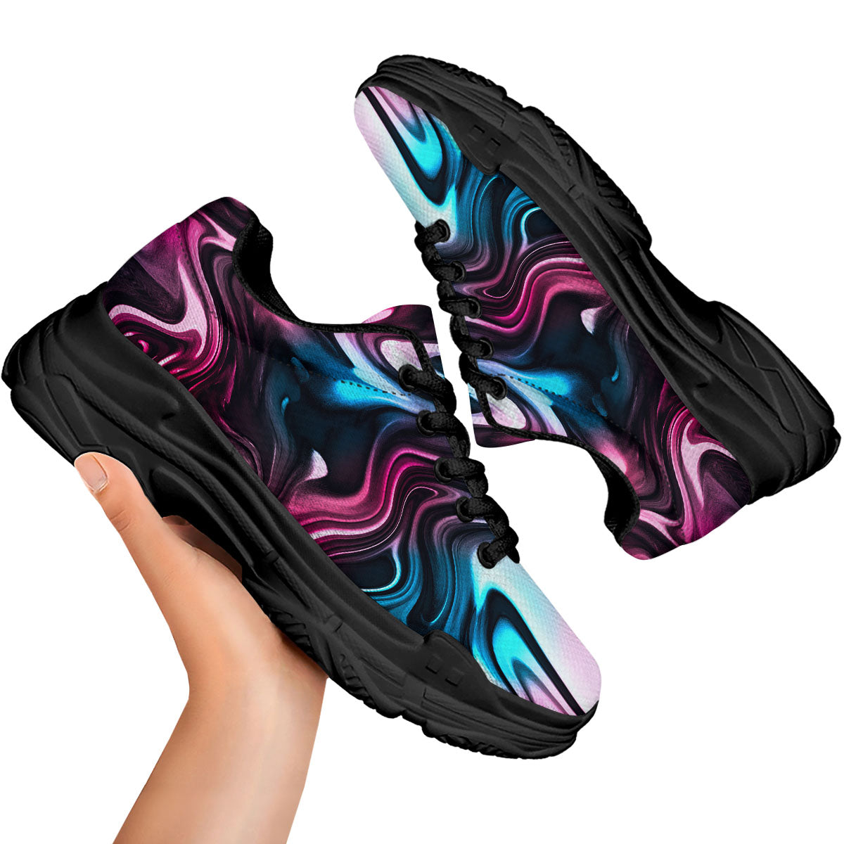 Holographic Psychedelic Print Pattern Black Chunky Shoes-grizzshop