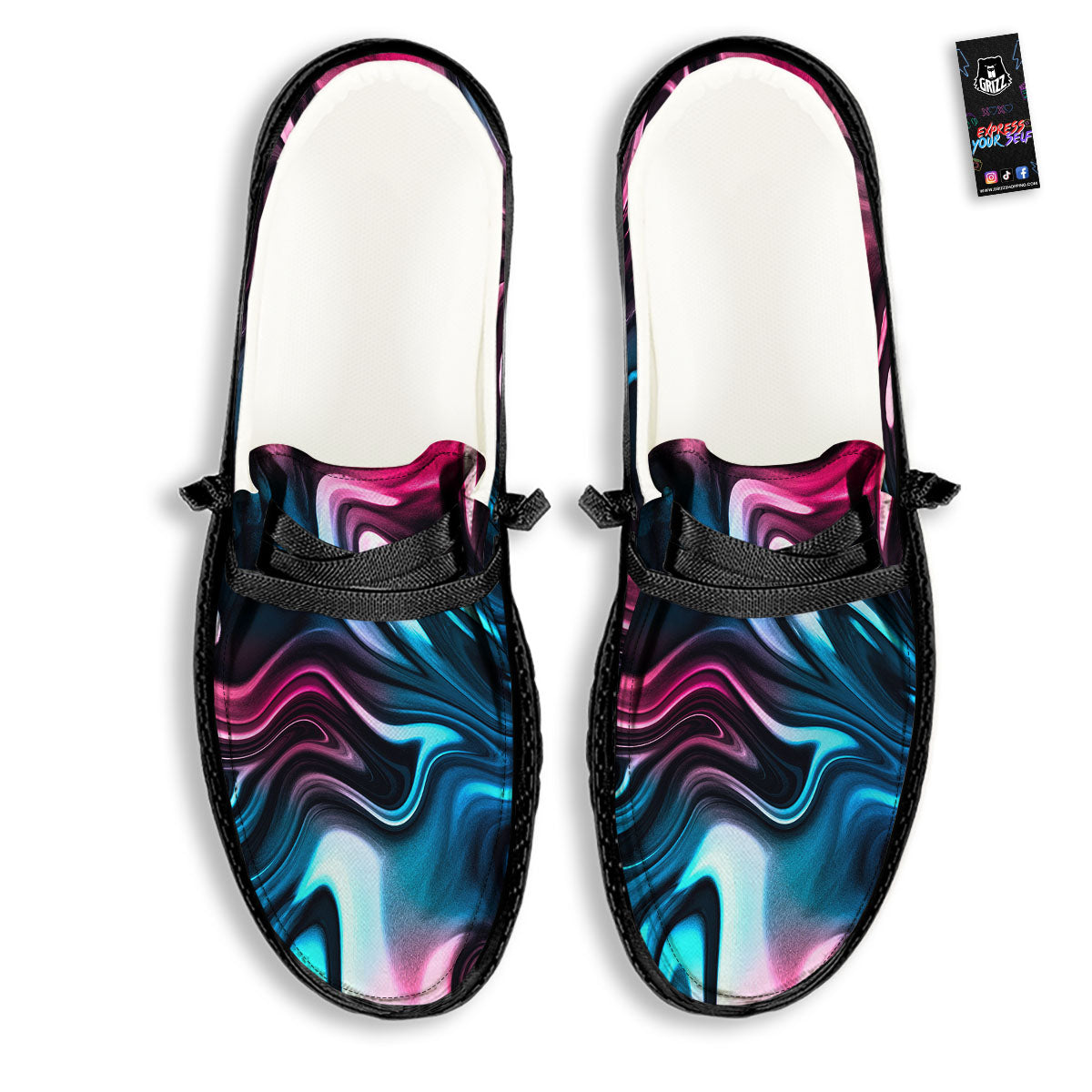 Holographic Psychedelic Print Pattern Black Loafers-grizzshop