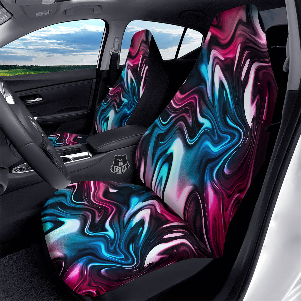 Holographic Psychedelic Print Pattern Car Seat Covers-grizzshop