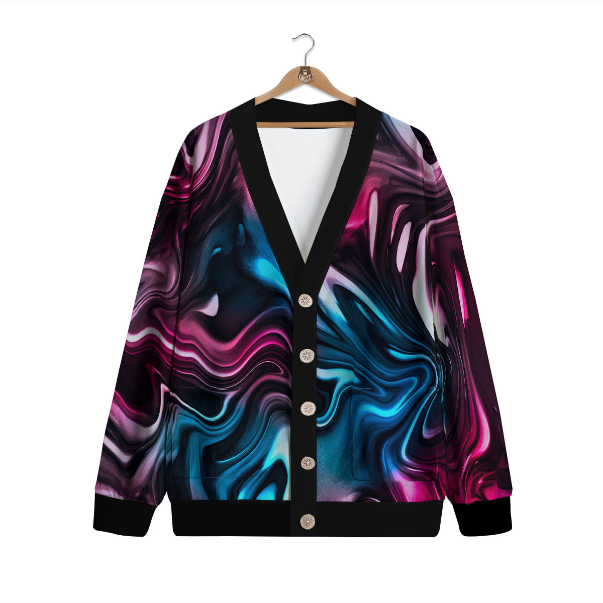 Holographic Psychedelic Print Pattern Cardigan-grizzshop