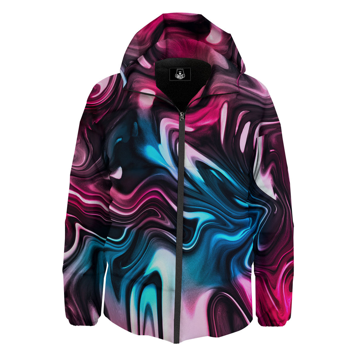 Holographic Psychedelic Print Pattern Down Jacket-grizzshop