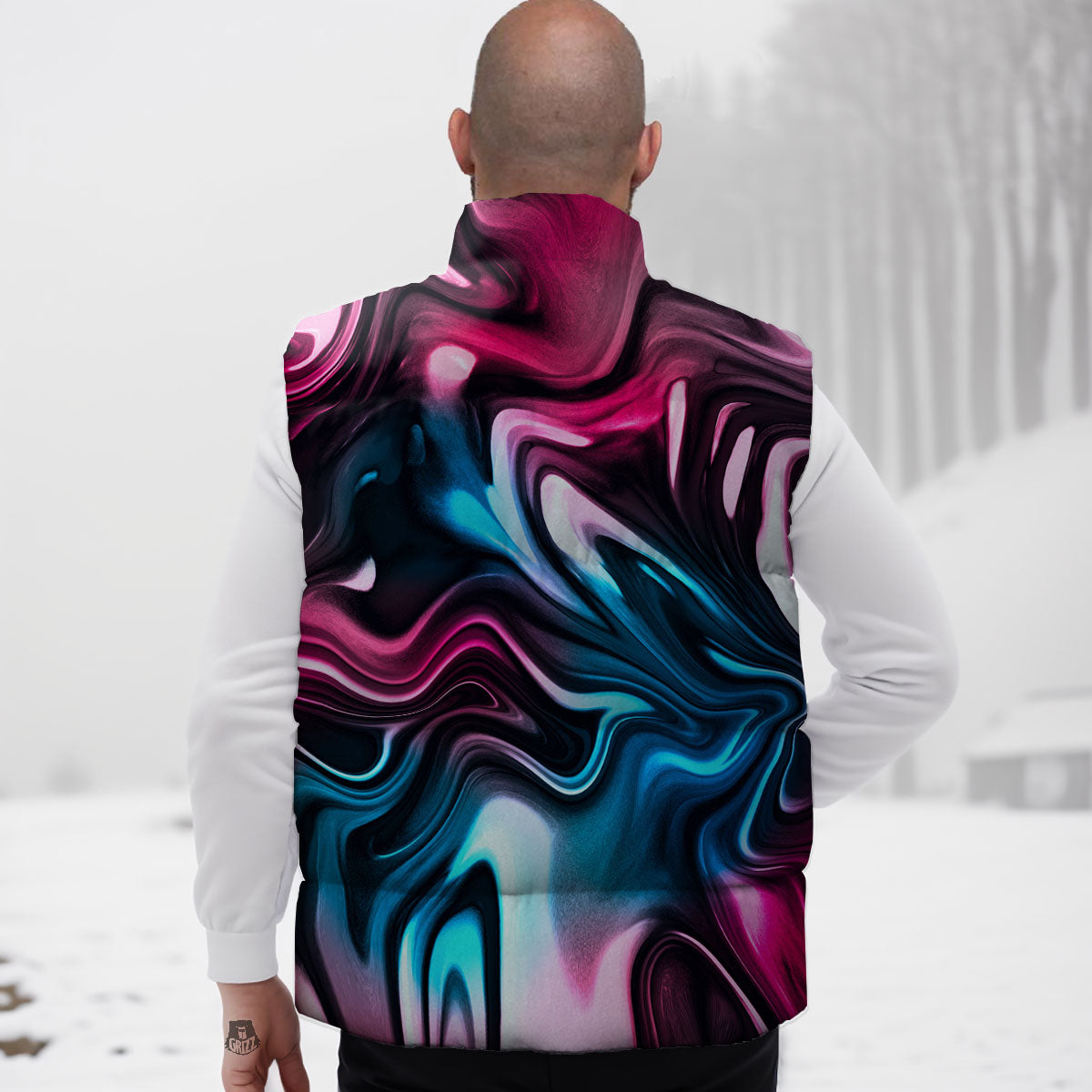 Holographic Psychedelic Print Pattern Down Vest