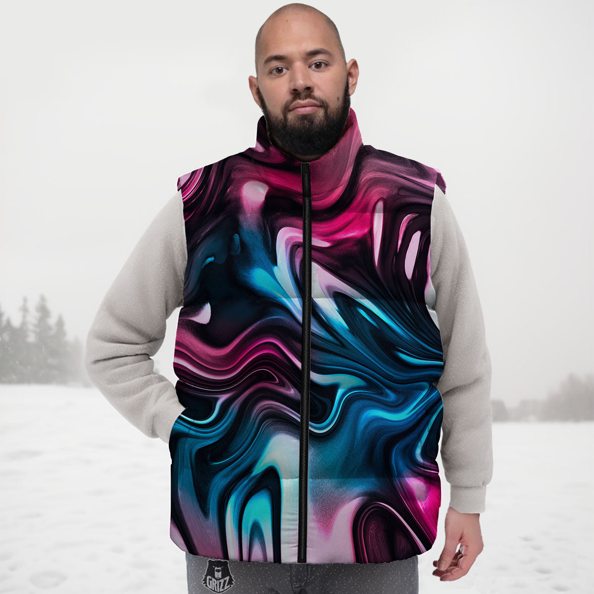 Holographic Psychedelic Print Pattern Down Vest