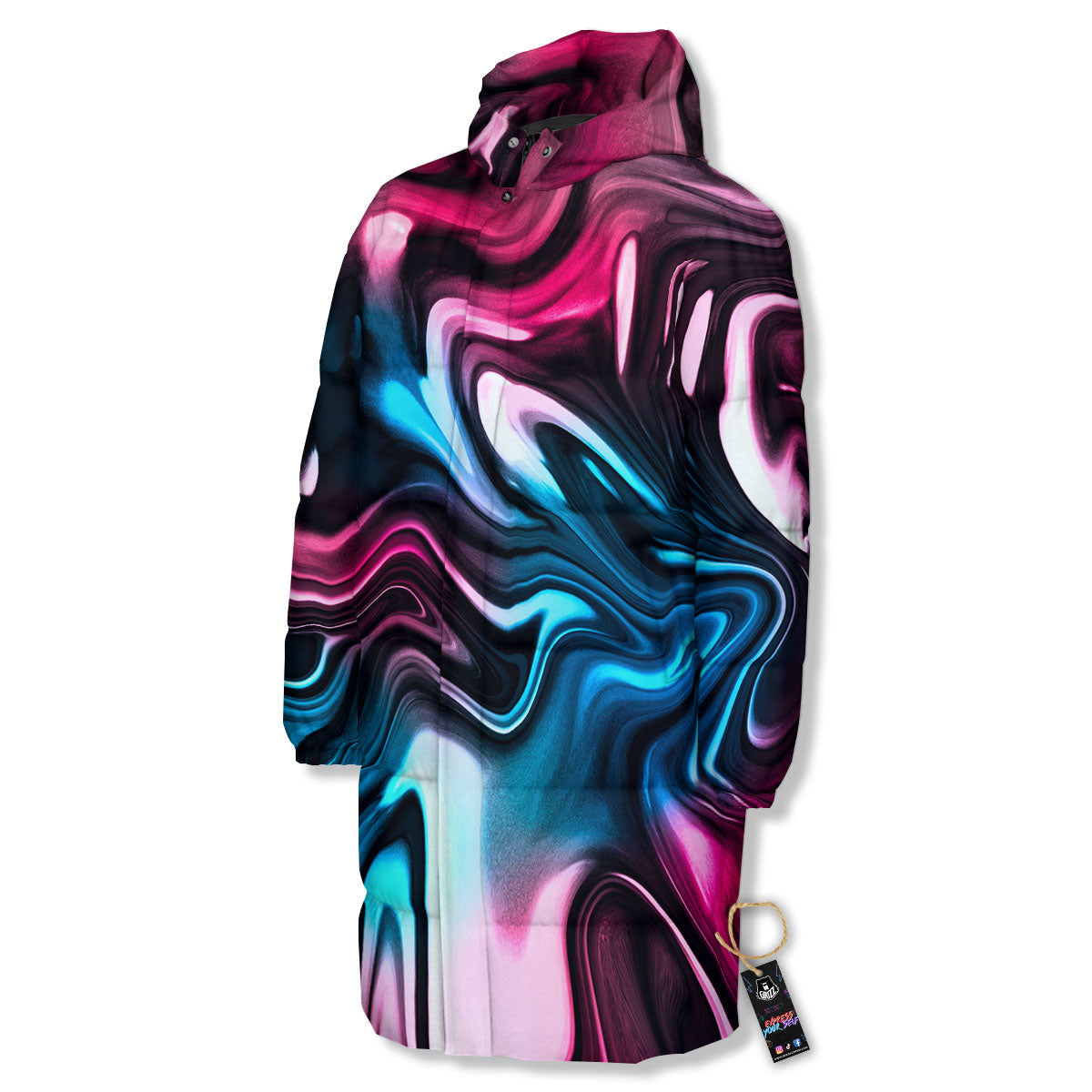 Holographic Psychedelic Print Pattern Long Down Jacket-grizzshop