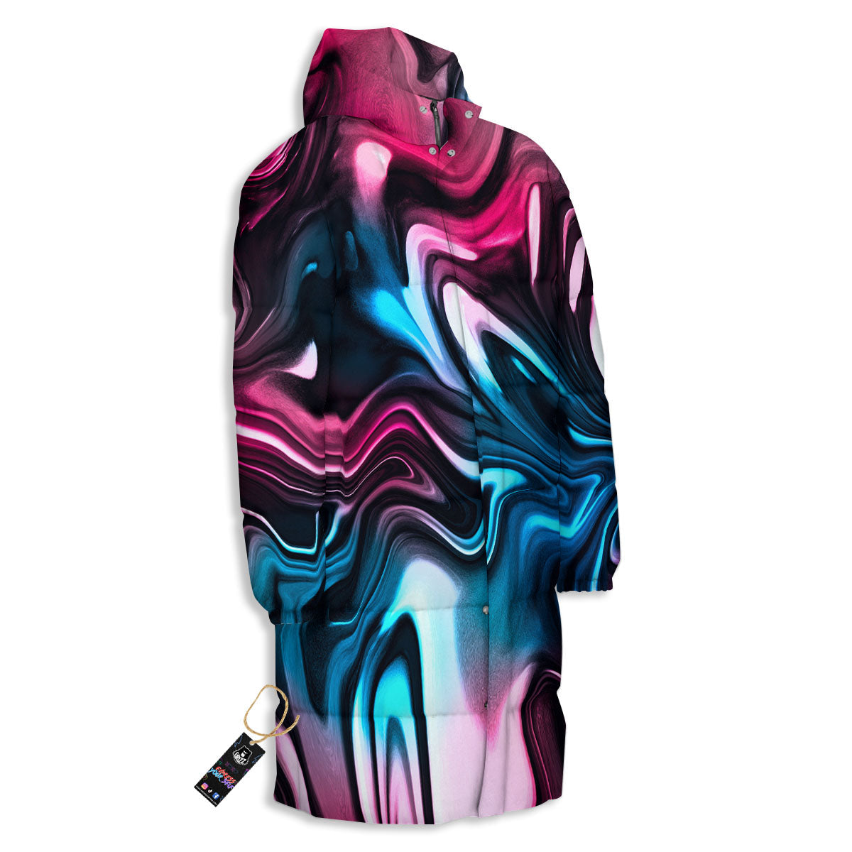 Holographic Psychedelic Print Pattern Long Down Jacket-grizzshop