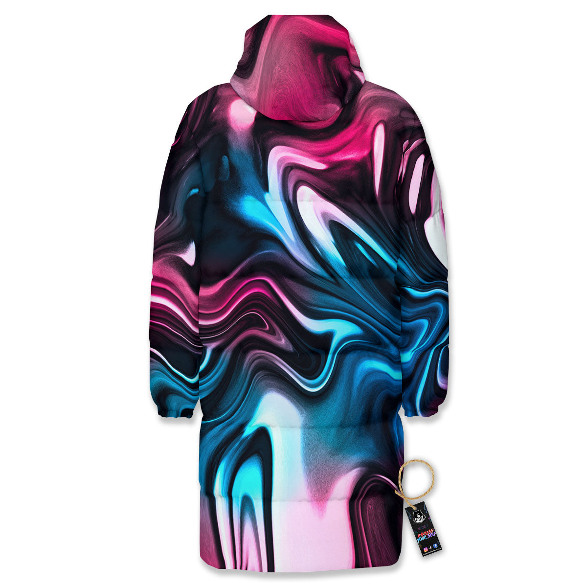 Holographic Psychedelic Print Pattern Long Down Jacket-grizzshop