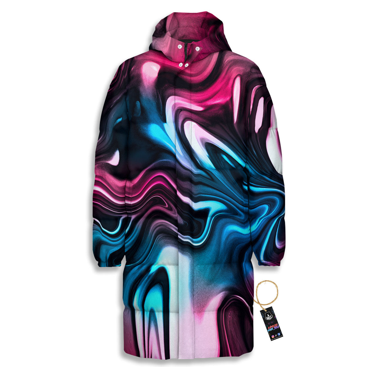 Holographic Psychedelic Print Pattern Long Down Jacket-grizzshop