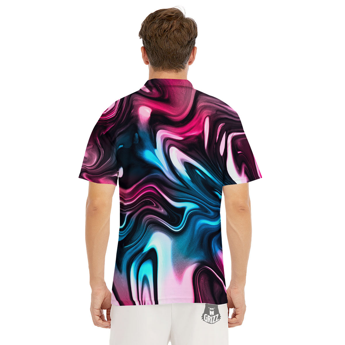 Holographic Psychedelic Print Pattern Men's Golf Shirts-grizzshop