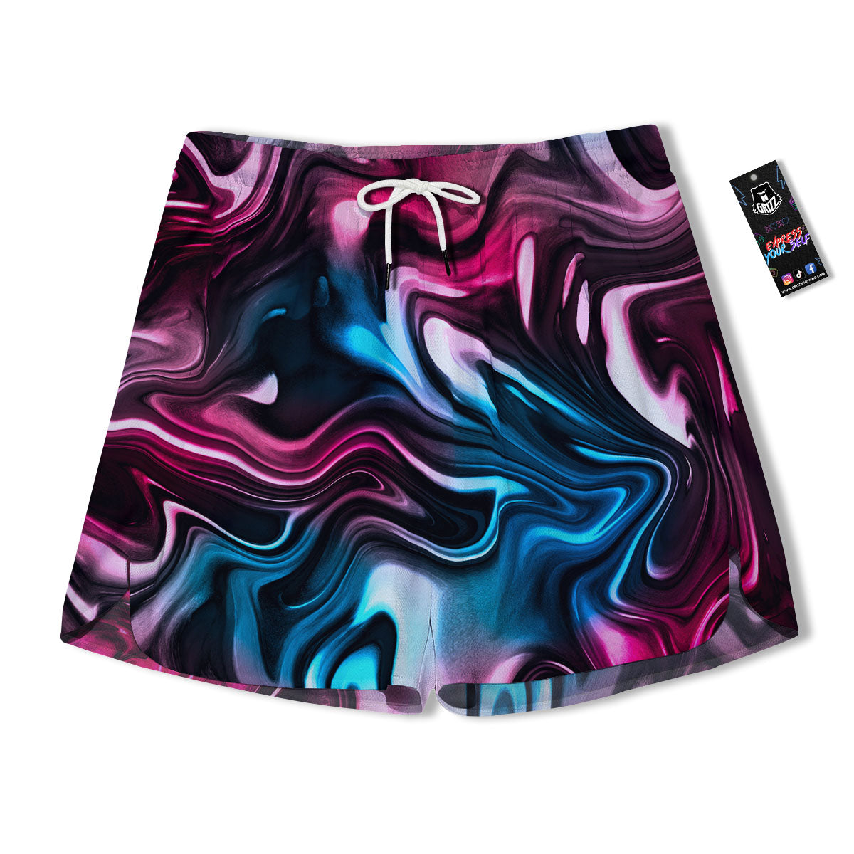Holographic Psychedelic Print Pattern Men's Running Shorts-grizzshop