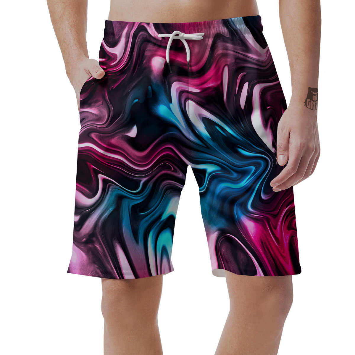 Holographic Psychedelic Print Pattern Men's Shorts-grizzshop