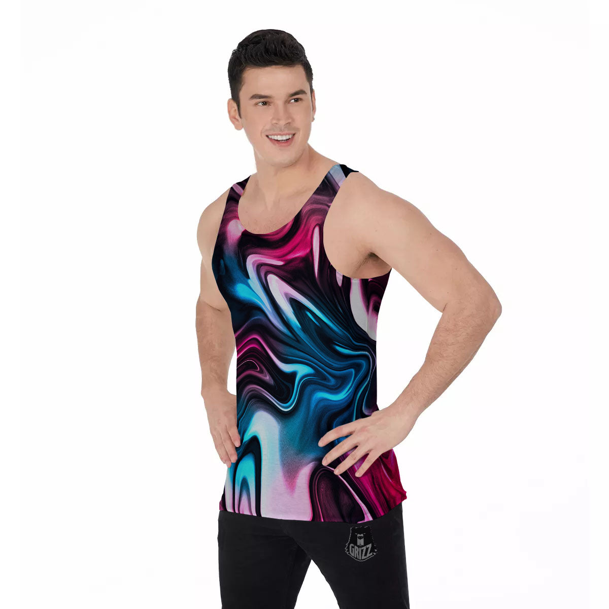 Holographic Psychedelic Print Pattern Men's Tank Top-grizzshop
