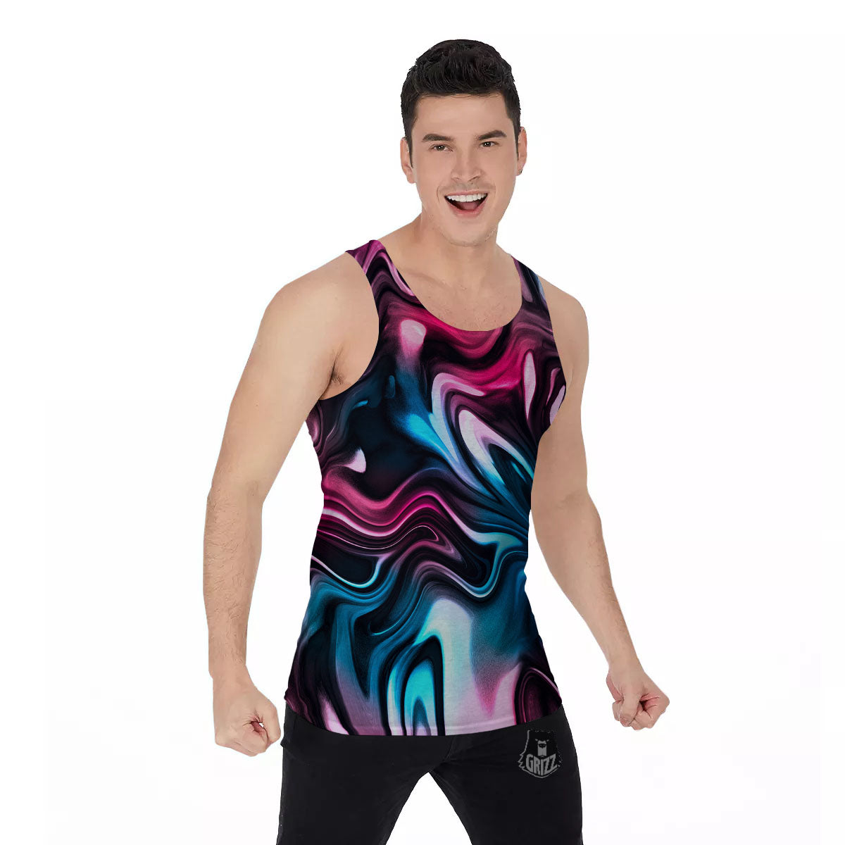 Holographic Psychedelic Print Pattern Men's Tank Top-grizzshop