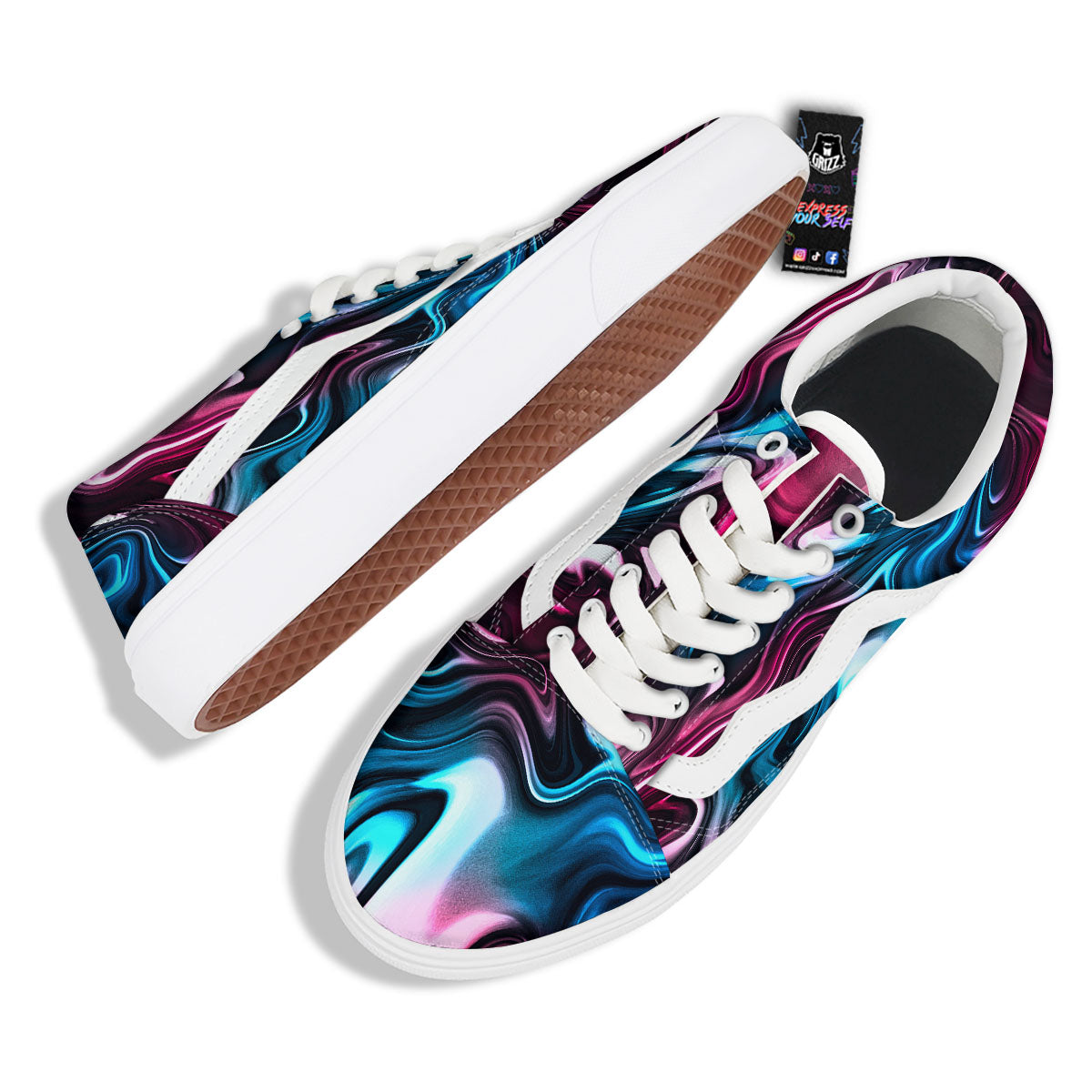 Holographic Psychedelic Print Pattern Skate Shoes-grizzshop