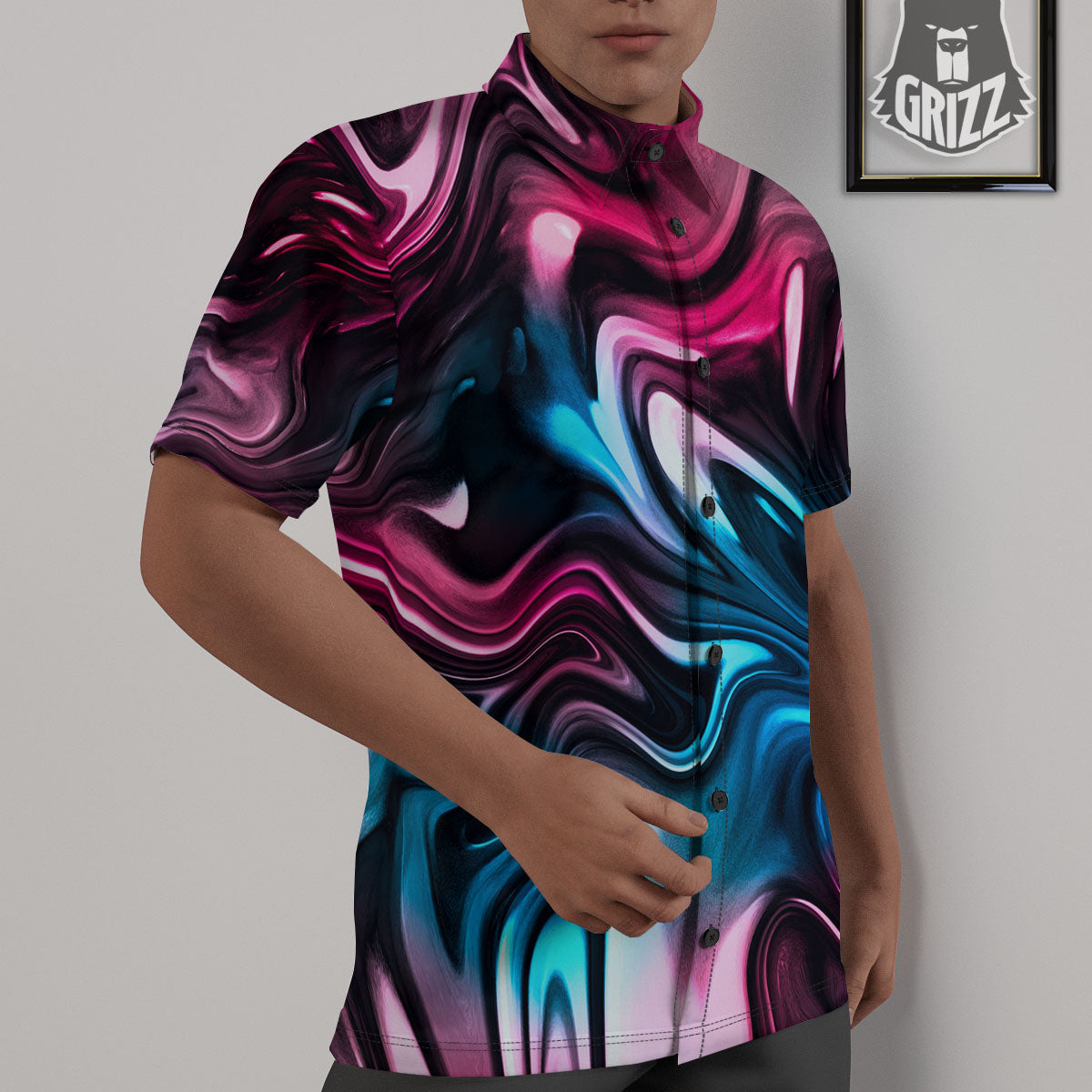 Holographic Psychedelic Print Pattern Untucked Shirts-grizzshop
