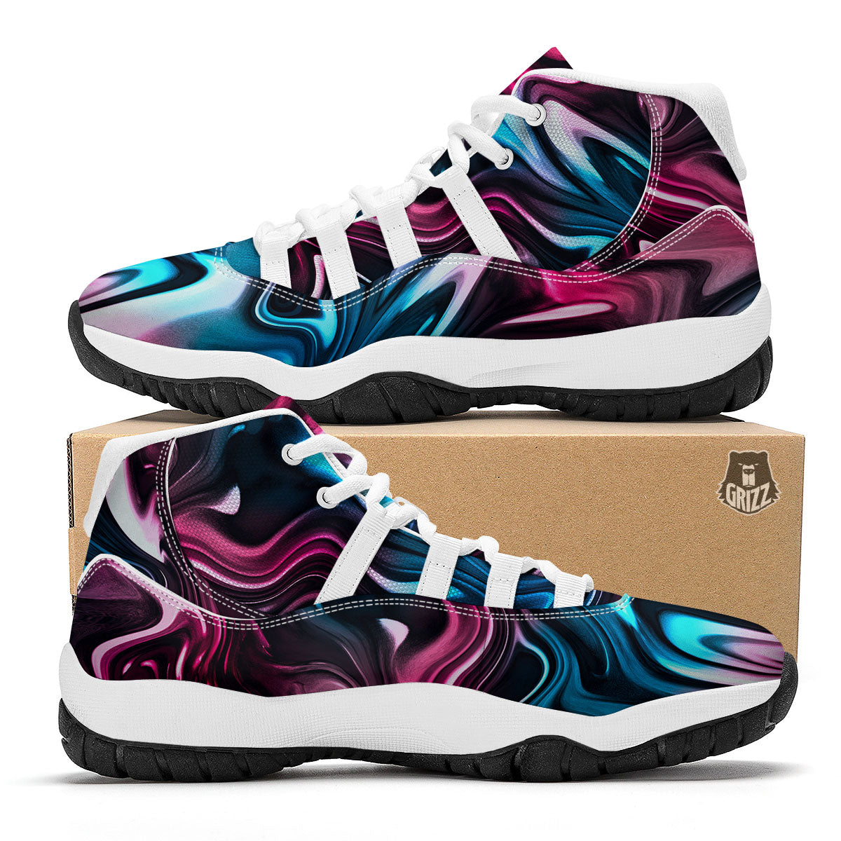 Holographic Psychedelic Print Pattern White Bball Shoes-grizzshop