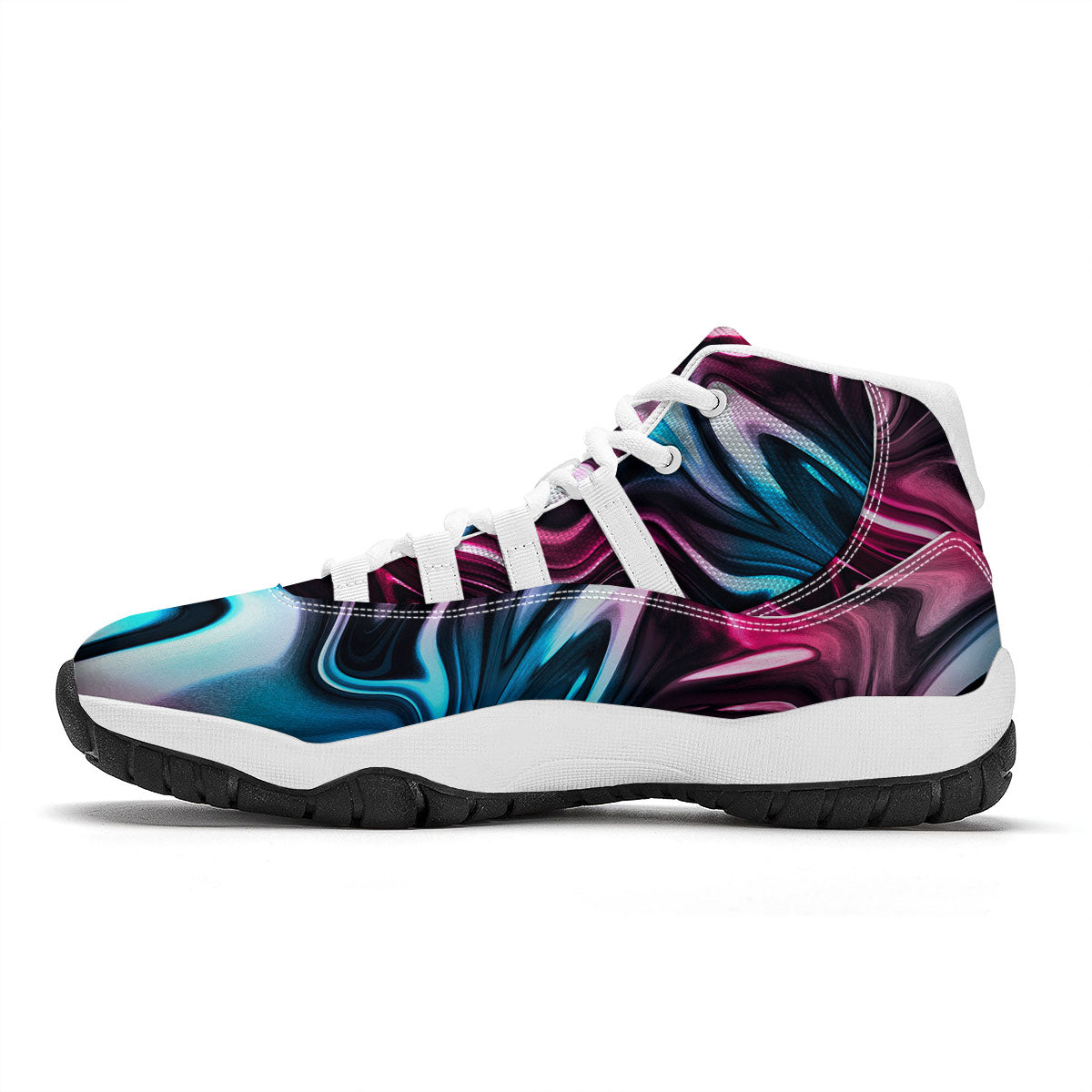 Holographic Psychedelic Print Pattern White Bball Shoes-grizzshop