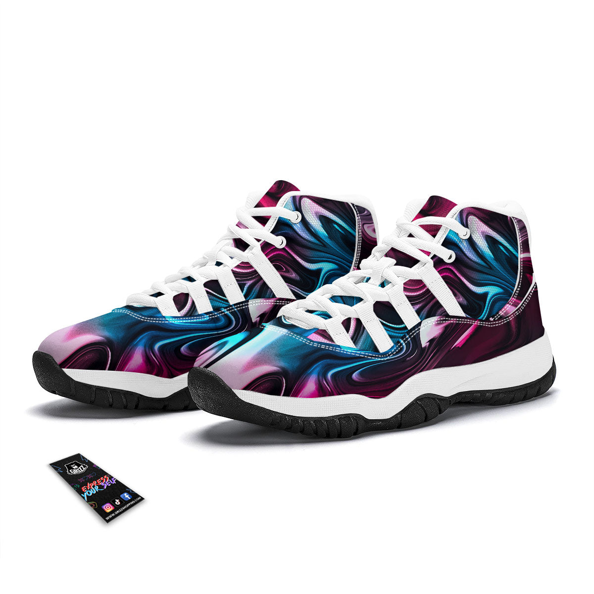 Holographic Psychedelic Print Pattern White Bball Shoes-grizzshop