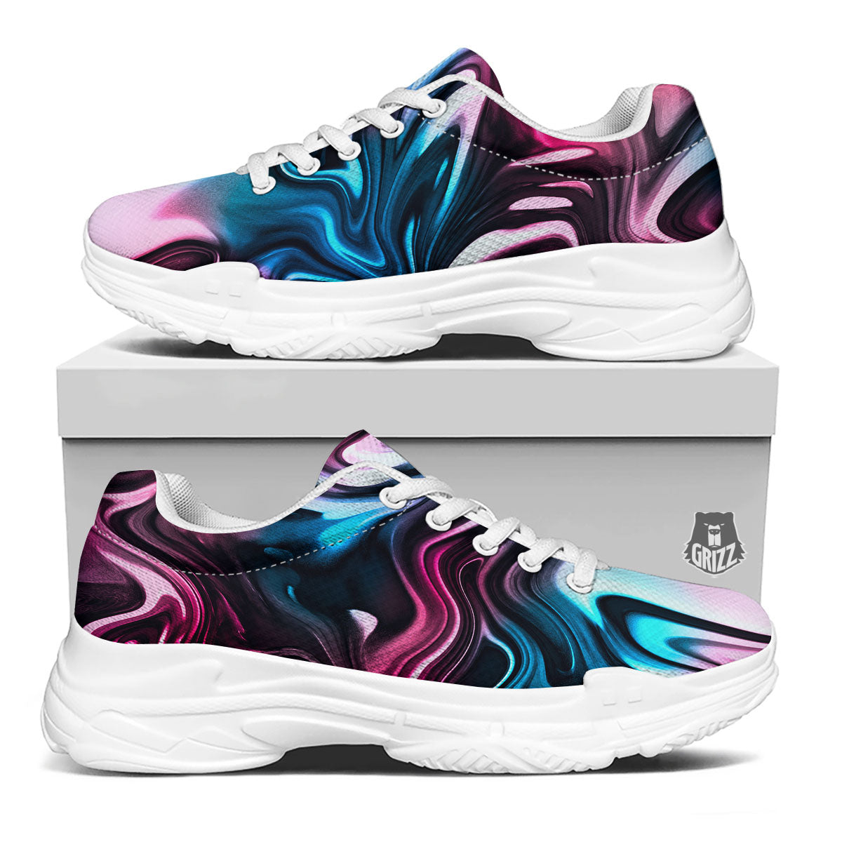Holographic Psychedelic Print Pattern White Chunky Shoes-grizzshop