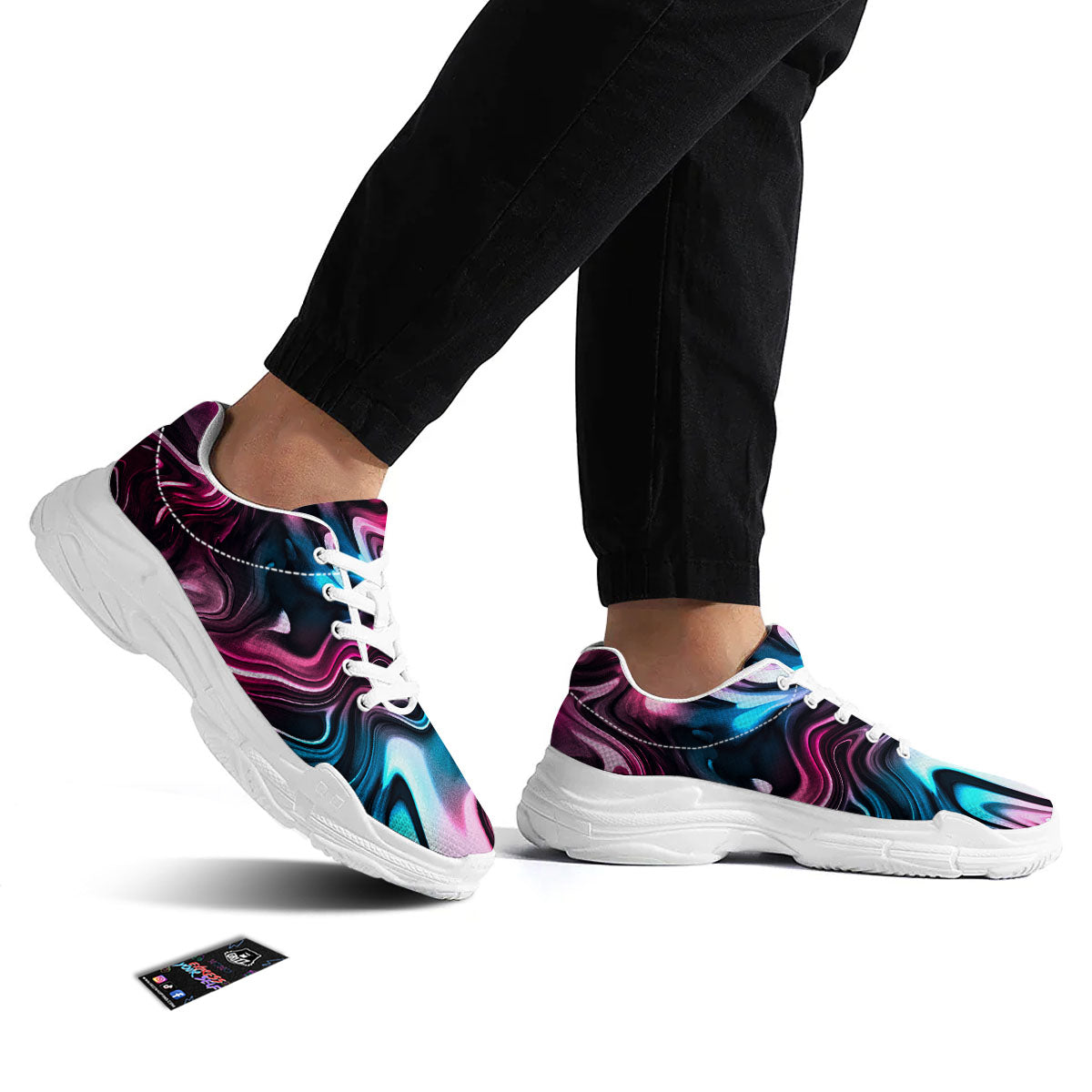 Holographic Psychedelic Print Pattern White Chunky Shoes-grizzshop