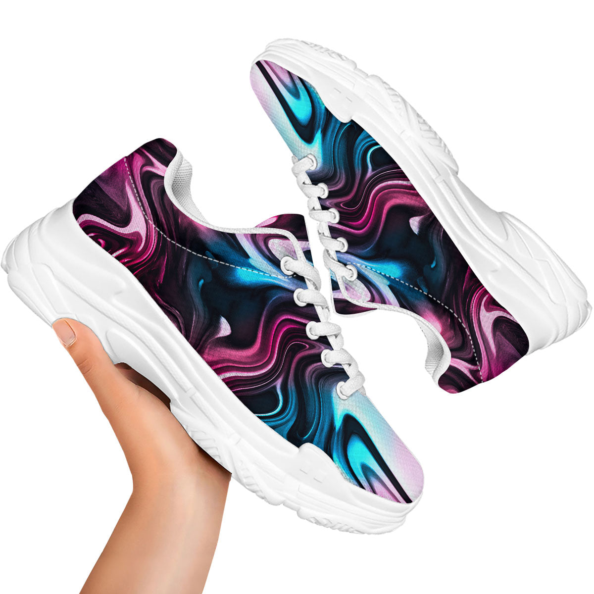 Holographic Psychedelic Print Pattern White Chunky Shoes-grizzshop